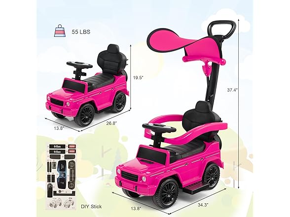 Nightcore Push Car, Ride on Car with Removable Canopy