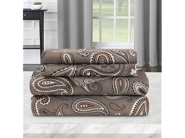 Superior Premium Cotton Flannel Sheets, Grey Paisley