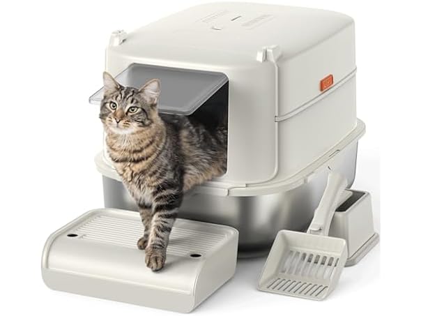 $46.99, Was $99.99, 53% Off! Enclosed Stainless Cat Litter Box dealfomo