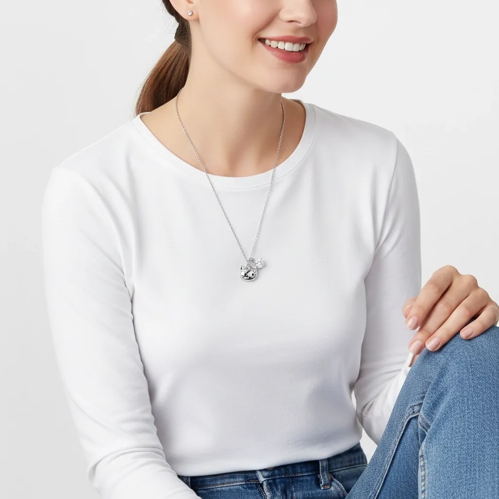 Moissanite Diamond Kitty Charm Necklace - Gallery 6