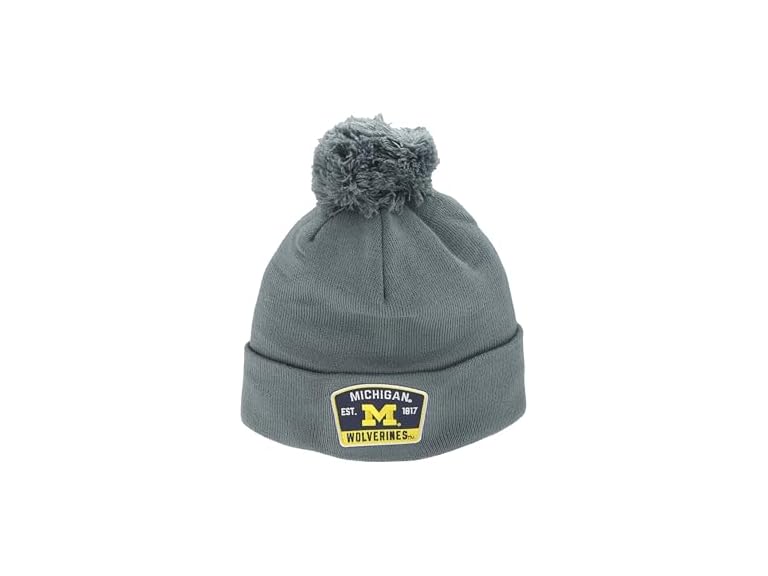 ZHATS Standard NCAA Officially Licensed Pom Beanie Patch Switchback Gray, Grey, ,Michigan Wolverines