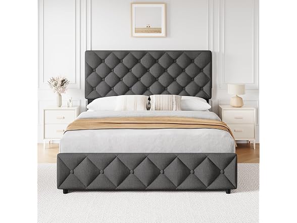 GAOMON Queen Size Bed Frame with 4 Storage Drawers