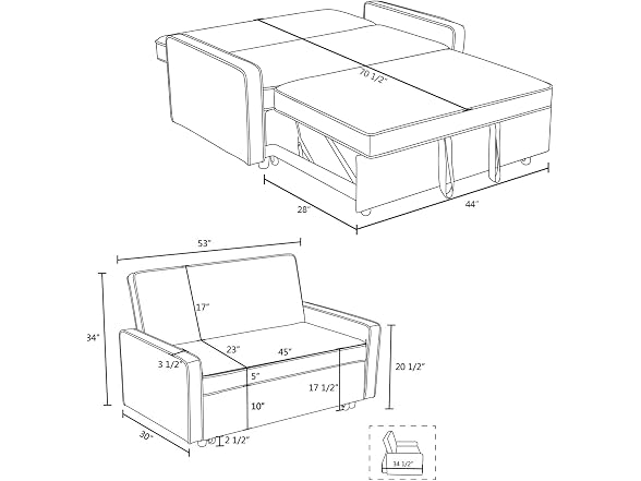 SumKea 3-in-1 Convertible Sofa Sleeper Bed 2-Seat Loveseat