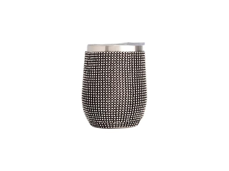 Paris Hilton Diamond Bling Wine Tumbler, Vacuum Insulated Stainless Steel with Easy Sip Lid, Bedazzled with Over 2500 Rhinestones, 12-Ounce, Black