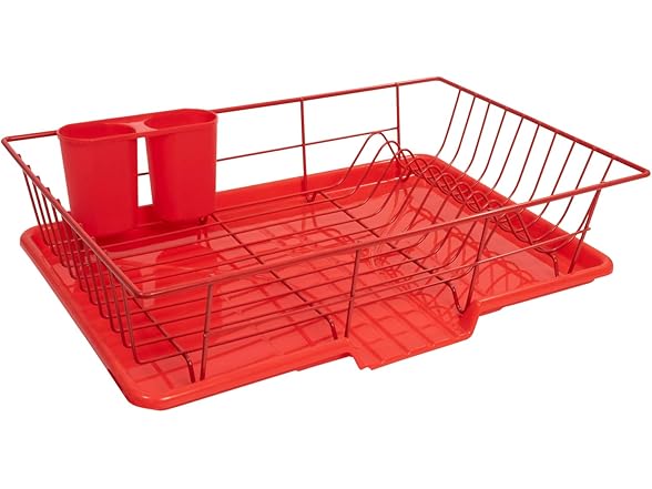 3 Piece Metal Dish Drainer Rack Set Red