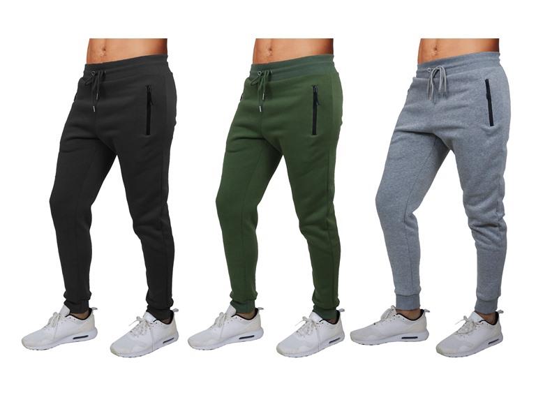 PC WC-----(Men's 3Pack) / MFJ-300 / BHO / S Small 3Pk Mens Fleece Jogger Sweatpants Black - Heather Grey - Olive