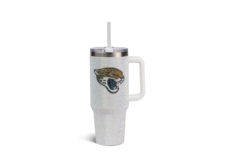 The Memory Company Officially Licensed NFL 40oz Stainless Steel Tumbler - Double Wall Insulated Travel Cup with Handle and Straw Lid - Crystal Rhinestone Design