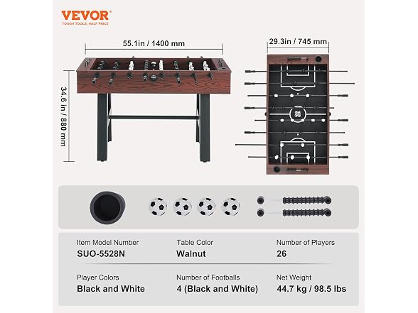 Foosball Table, 55 inch Standard Size Foosball