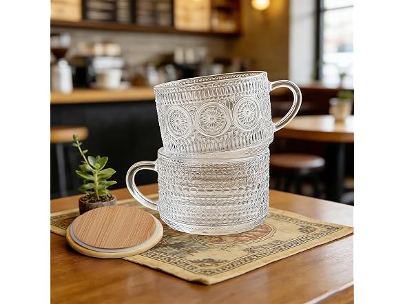 Xigugo 14oz Vintage Glass Coffee Mugs
