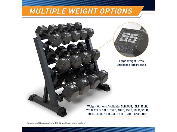 Marcy 90lb Cast Iron Hex Dumbbell, Single, 90lbs