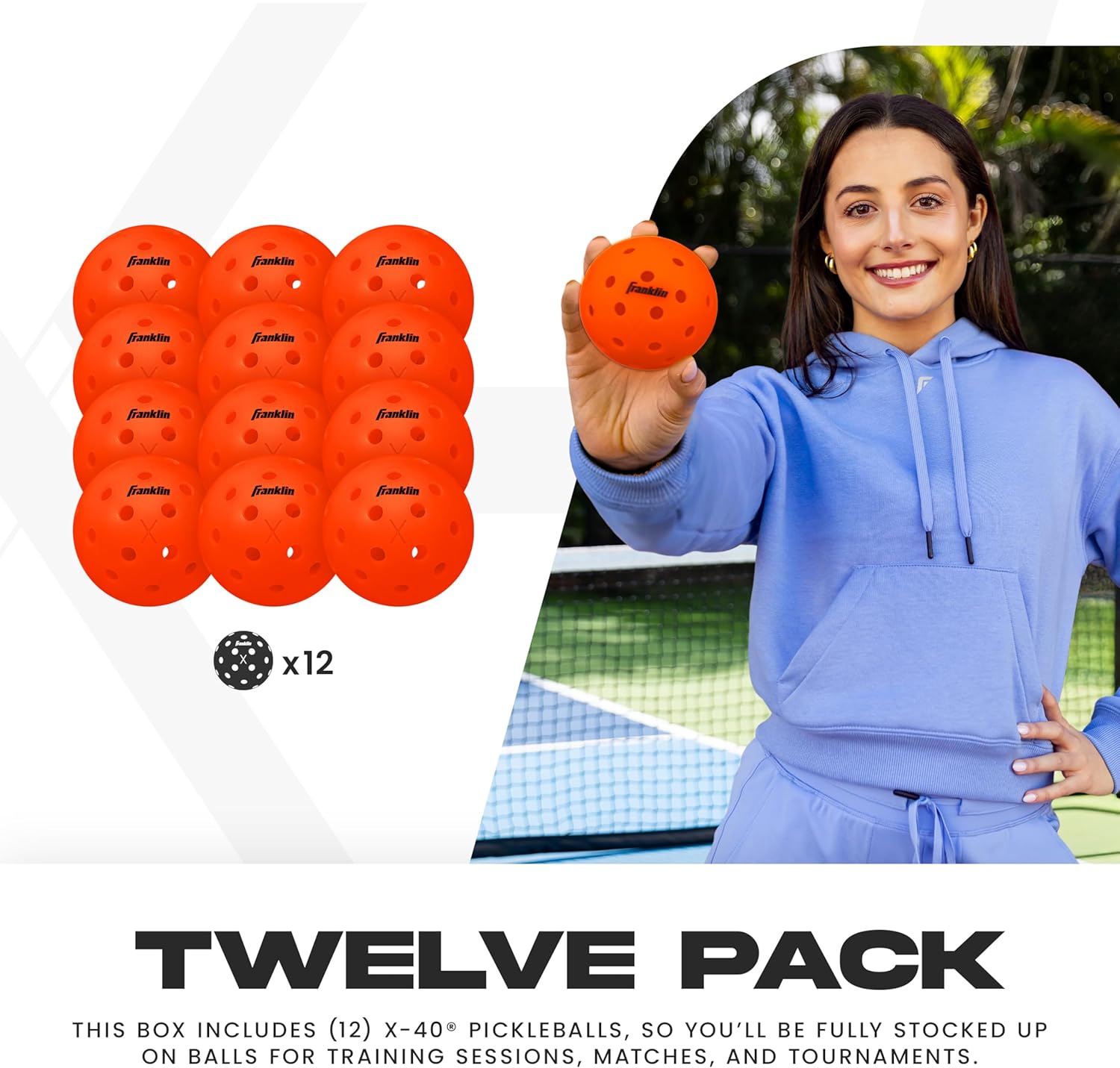 Franklin Sports X-40 Outdoor Pickleballs - Ember - 12PK - Gallery 12