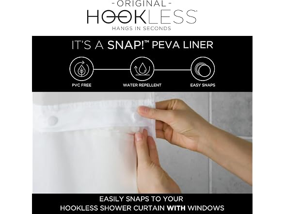 Hookless It's a Snap Satin Stripe Shower Curtain