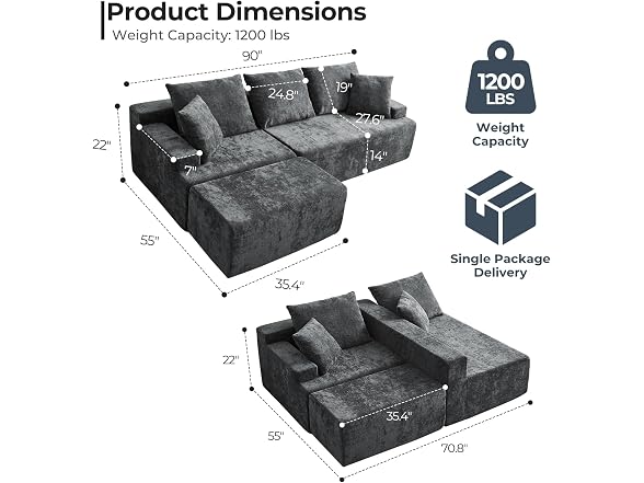 Ayovoch Boneless Couch, L Shaped Cloud Sectional Couches