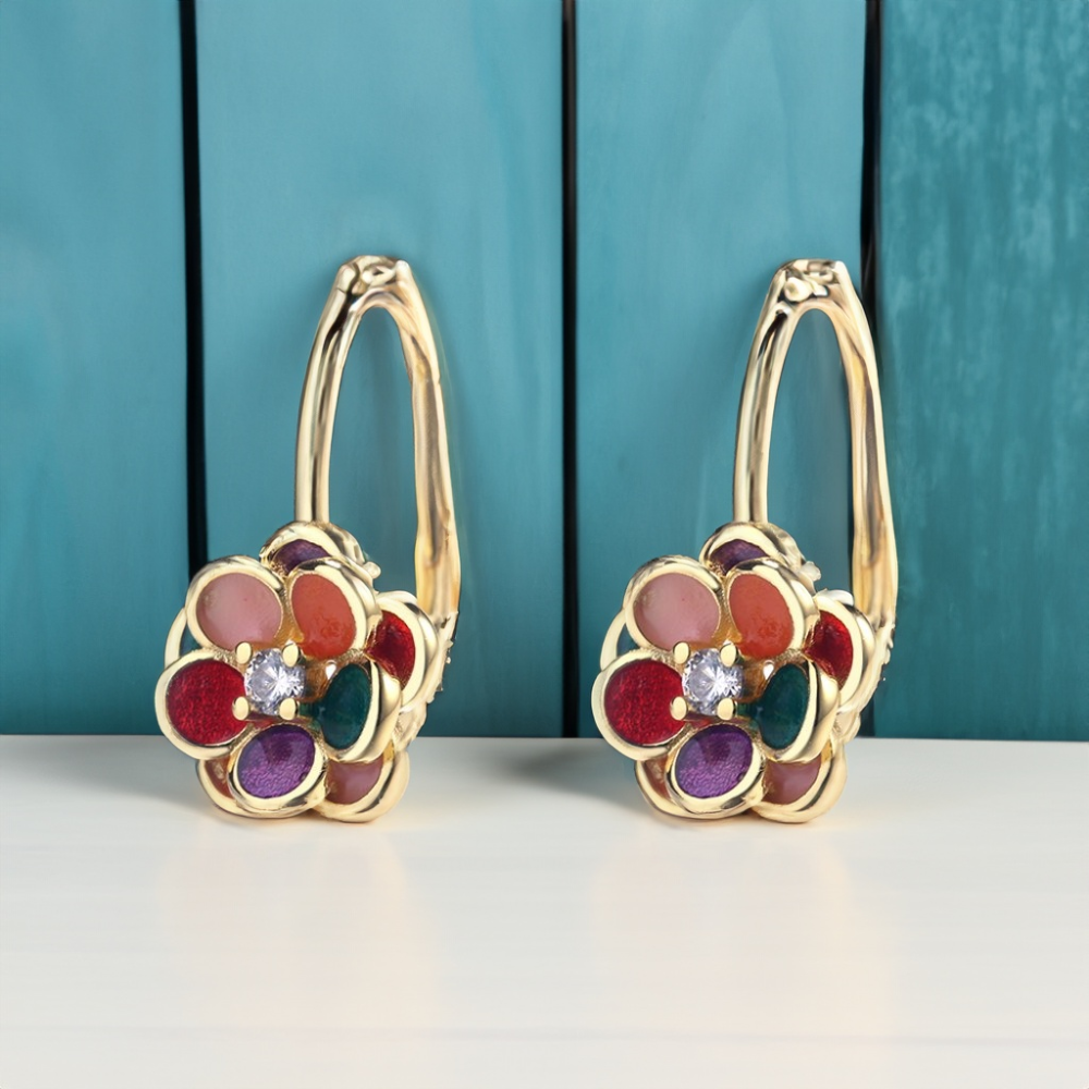 Crystal Multi Color Floral Earrings - Gallery 6