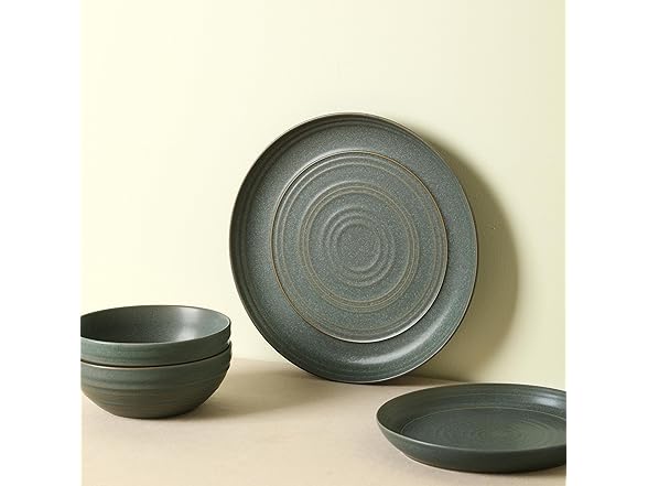 Stone Lain Elio 4-Piece Dinner Plate Set Stoneware, Green