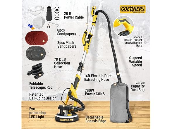 Electric Drywall Sander w/ Vacuum 7-Speed