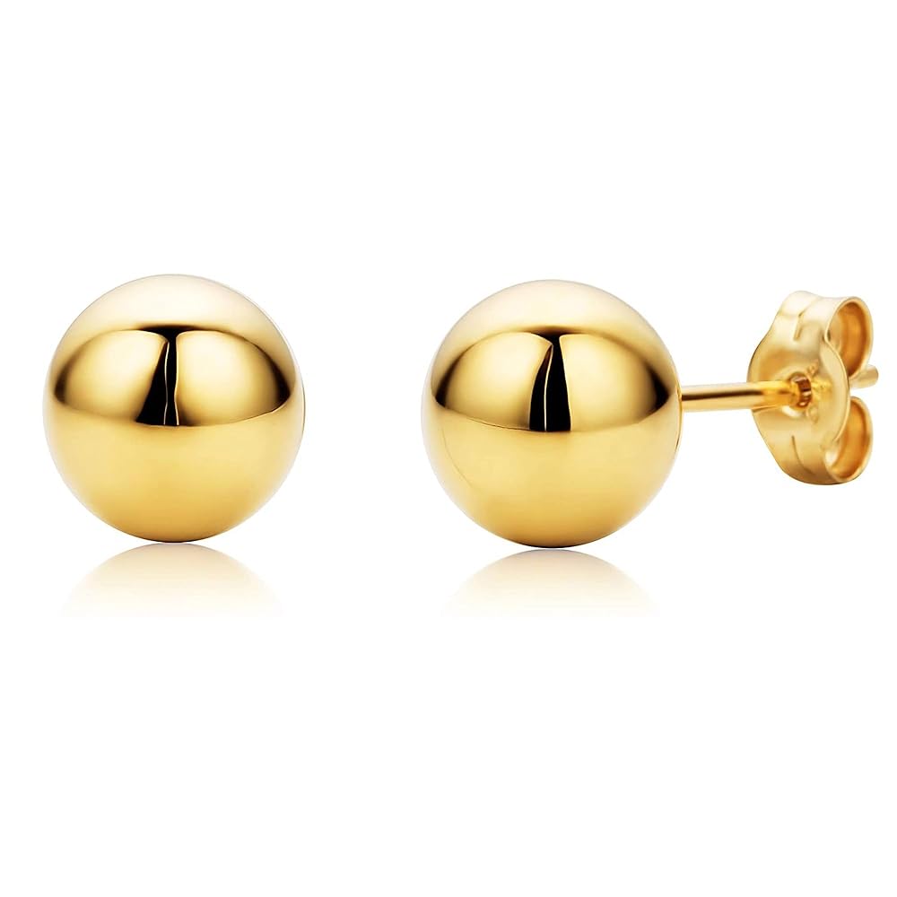 14K Gold Ball Stud Earrings - Gallery 6