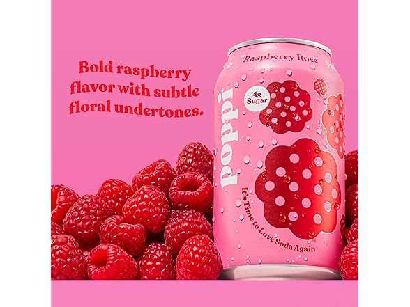 1CT Poppi Prebiotic Soda, Raspberry Rose, 12 oz