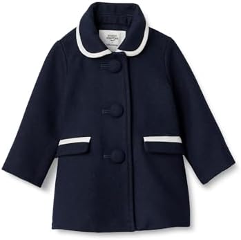 Amazon Essentials x Sofia Grainge Baby Girls' Wool Blend Dress Coat, Navy, 12 Months