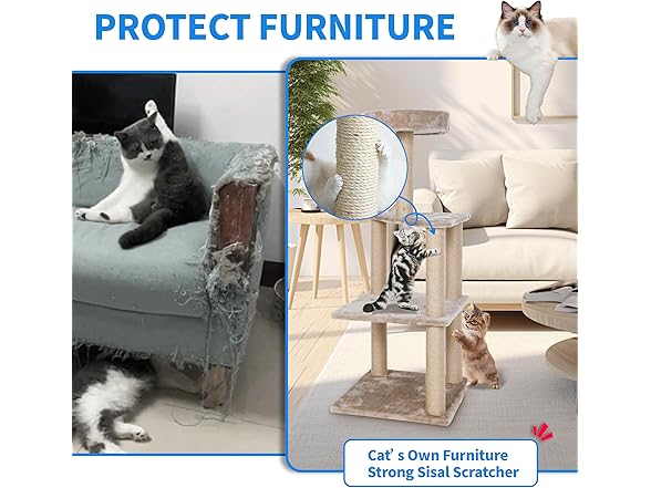 FluffyDream Cat Tree Tower 40 inch, Tall Cat Tree