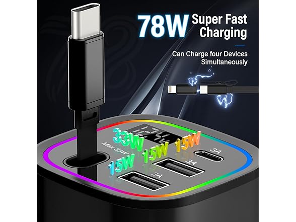 78W 4 in 1 Fast Car Phone Charger
