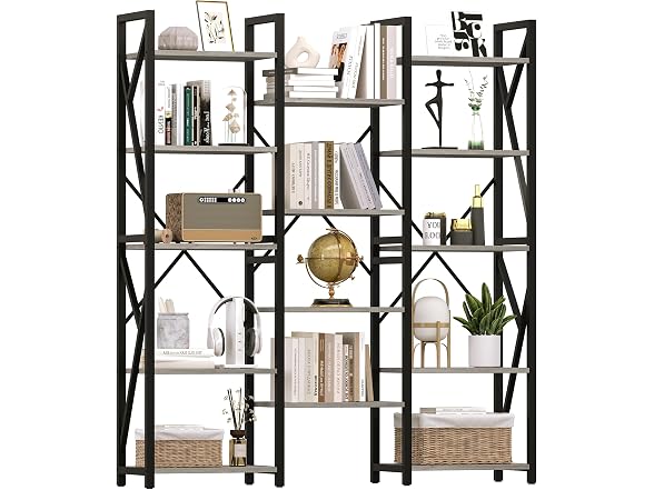 IDEALHOUSE 5-Tier Wide Bookshelf, Grey