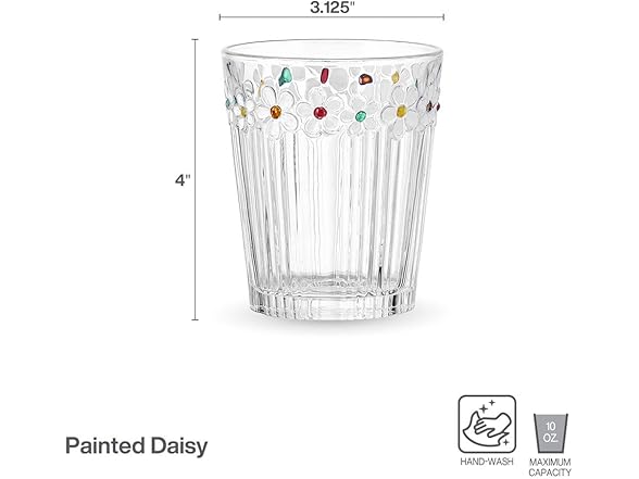Painted Daisy Double Old Fashion Glasses Set of 4