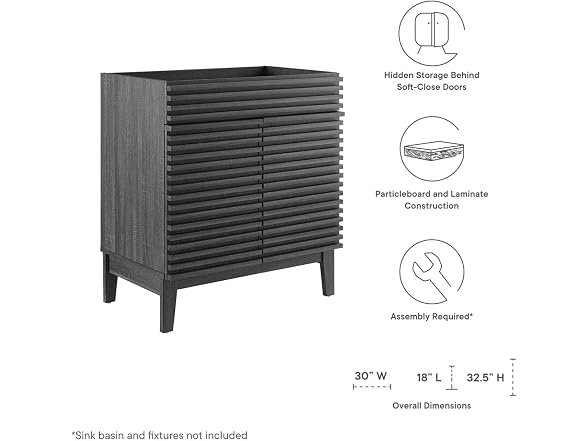 30 in. Render Bathroom Vanity Cabinet, Charcoal