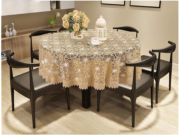 Beige Embroidered Lace Tablecloth 60