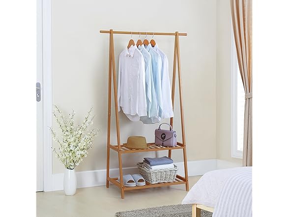 Finnhomy Bamboo Clothes Rack Portable Extra Large Garment Ra (Open Box)