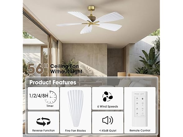 Parrot Uncle F6048WH 56" Ceiling Fan Without Light