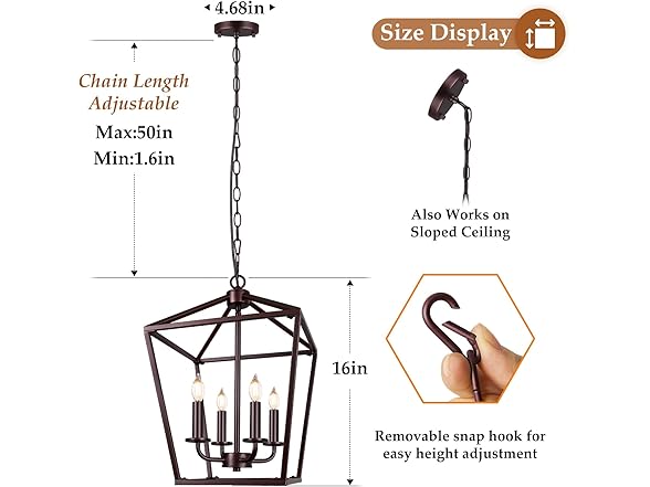 BrightHome Farmhouse Chandelier 4-Light, Bronze