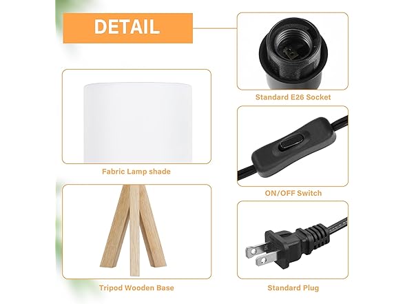 Brightever Small Wooden Tripod Table Lamp