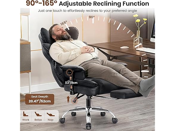 BESTFAIR Big and Tall Office Chair - Heavy Duty 400 LBS Executive Chair with Lumbar Support & Foot Rest, High Back Ergonomic Desk Chair, Padded Wide Seat Gaming Chair, Adjustable Armrests, Black (Open Box)