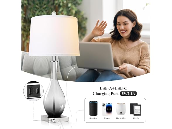 WIHTU Glass Table Lamps, Gray