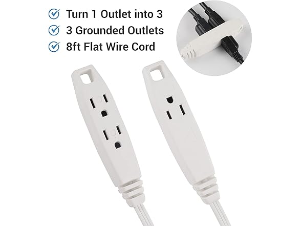 Clear Power 6ft 3 Outlet HD Flat Plug Ext Cord 14/3
