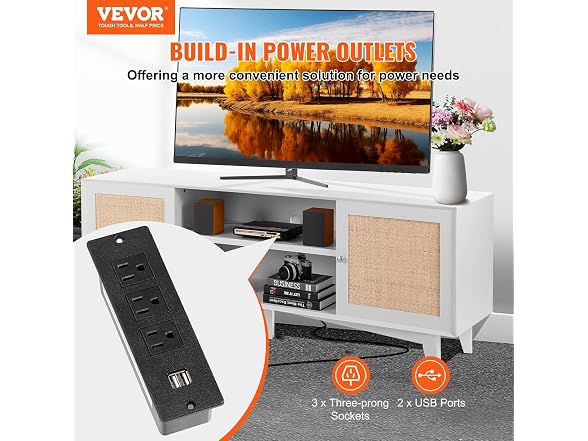 Rattan TV Stand for 75in TV, Boho TV Stand with