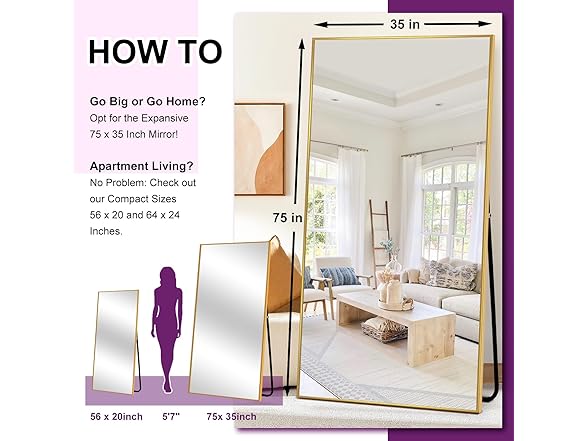 HIGREENA Full Length Mirror, 75"x35"