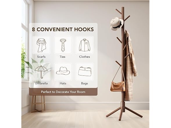 Hupmad Freestanding Coat Rack 8 Hooks