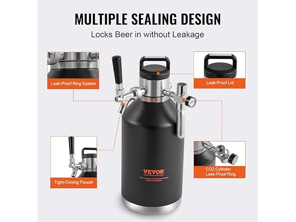 VEVOR Beer Growler Tap System, 128Oz 4L