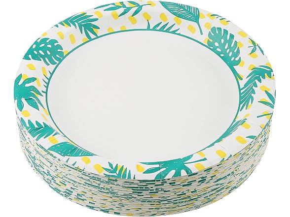 Glad Round Disposable Paper Plates, Palm Leaves,  50 Ct