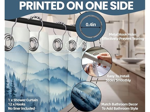 Navy Blue Forest Shower Curt Dark Mountain