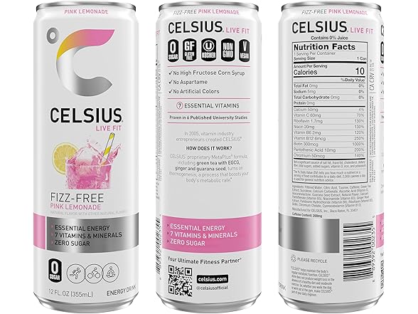 12PK CELSIUS Fizz Free Pink Lemonade, Sugar Free