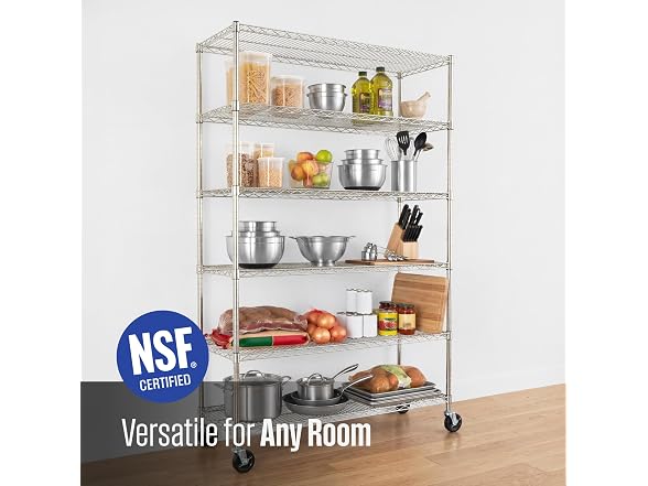 SafeRacks NSF 6-Tier Steel Wire Rack w/Wheels (18"x48"x72")
