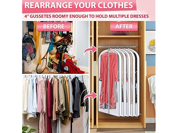 Clear Garment Bags for Hanging Clothes 5pk