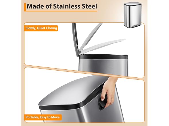 Takywep 13.2 Gallon Stainless Steel Trash Can,50L 