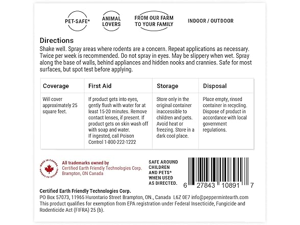 8 Oz Peppermint Oil Rodent Repellent Spray