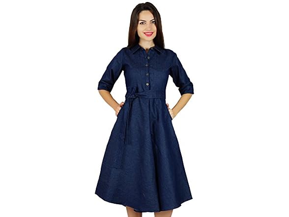 Bimba Women (10) Shirt Pockets Sleeve Casual Dress