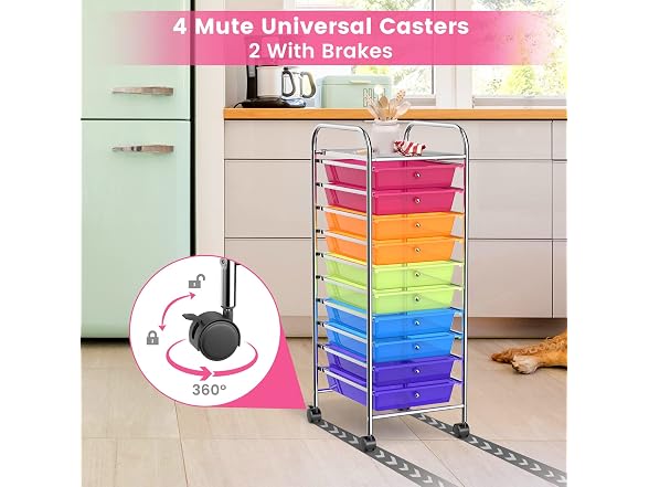 COSTWAY 10-Drawer Rolling Storage Cart