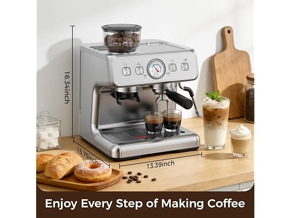 Electactic 15 Bar Espresso Machine with Grinder & Milk Frother